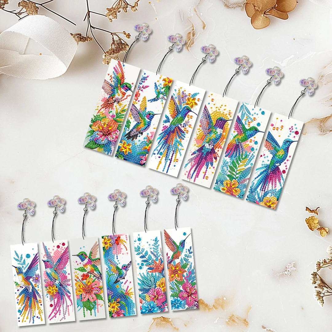12Pcs Hummingbird DIY Diamond Art Painting Bookmark for Reading Enthusiasts