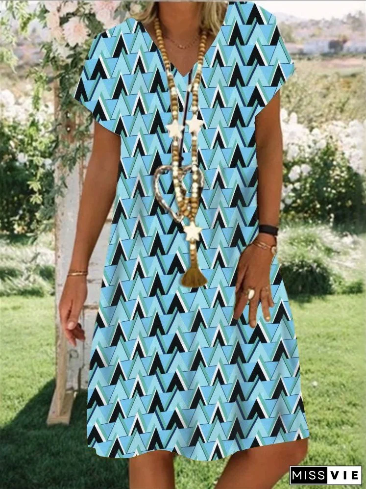 Women's Dresses Geometric Print V-Neck Short Sleeve Dress