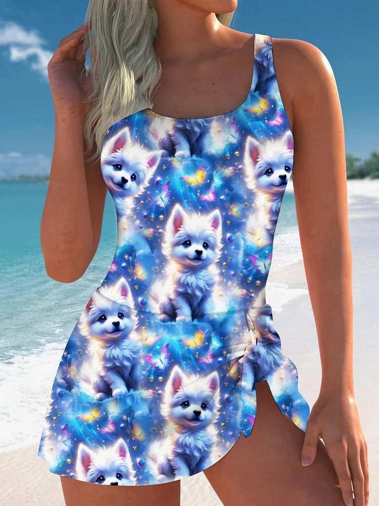 Women's Cute Dreamy Puppy Pattern One-piece Swimsuit