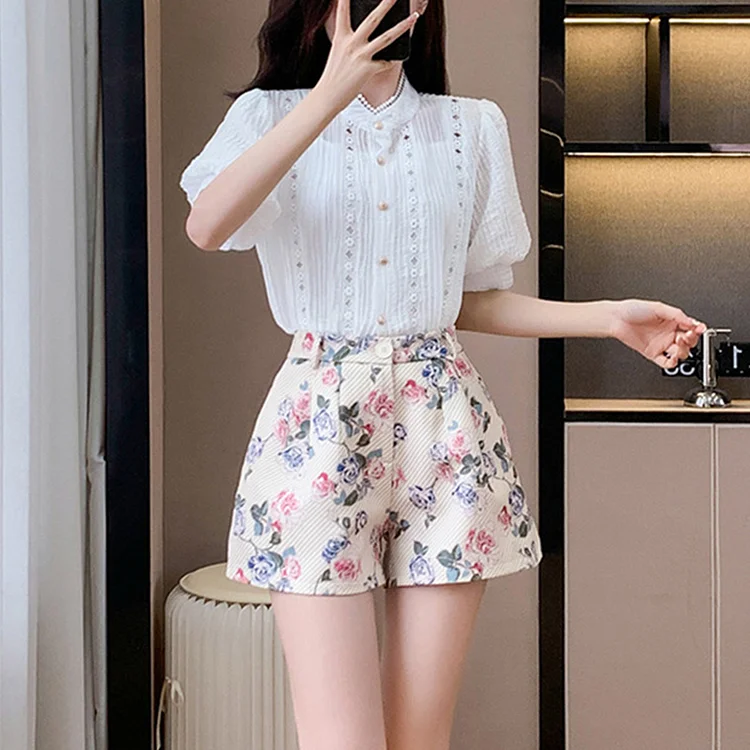 お洒落 シングルブレスト ファッション シャツ+ショートパンツ ２点セットアップ