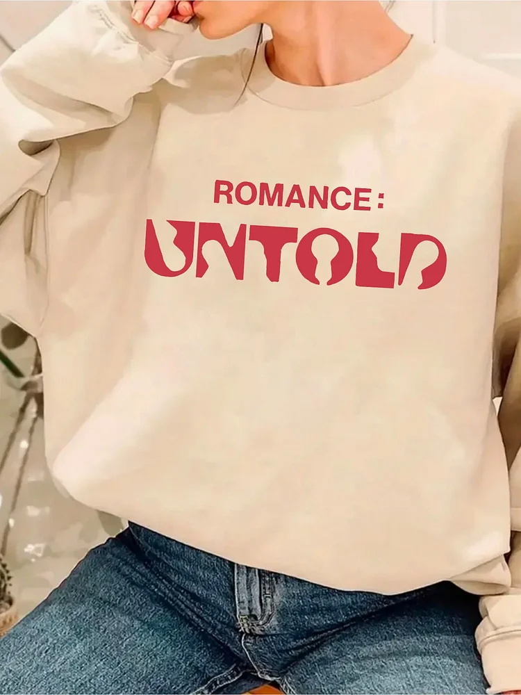 1pc Women's Casual "Romance Untold" Print Sweatshirt - Long Sleeve, Crew Neck, Soft & Comfortable, Perfect For Spring & Summer Vacations, Easy Care, Stylish And Elegant Design, Casual Wear | Trendy Casualwear | Comfortable Fit