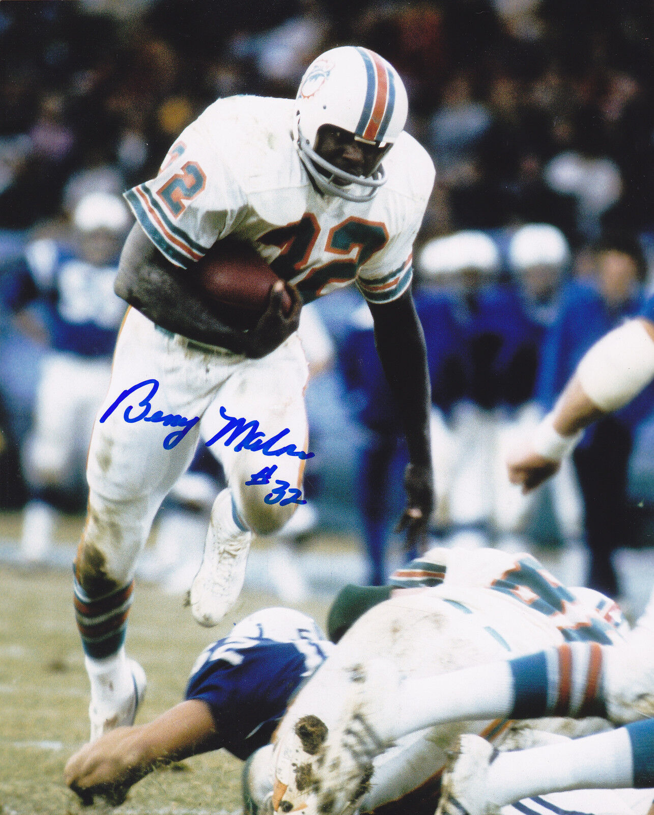 BENNY MALONE MIAMI DOLPHINS ACTION SIGNED 8x10