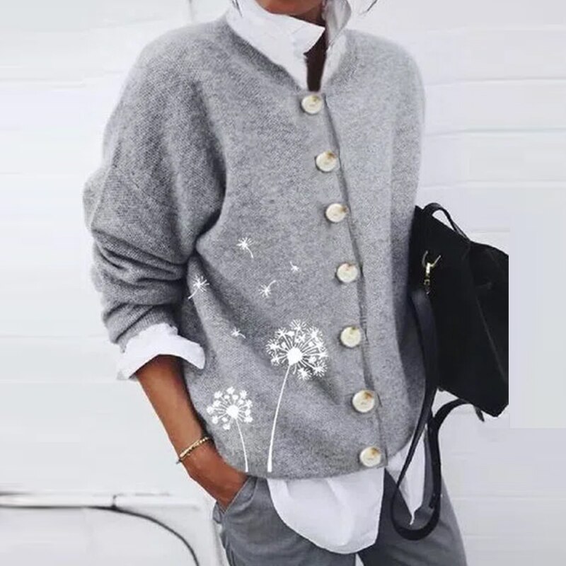 Casual Long Sleeve Autumn Retro Loose Button Knitwear