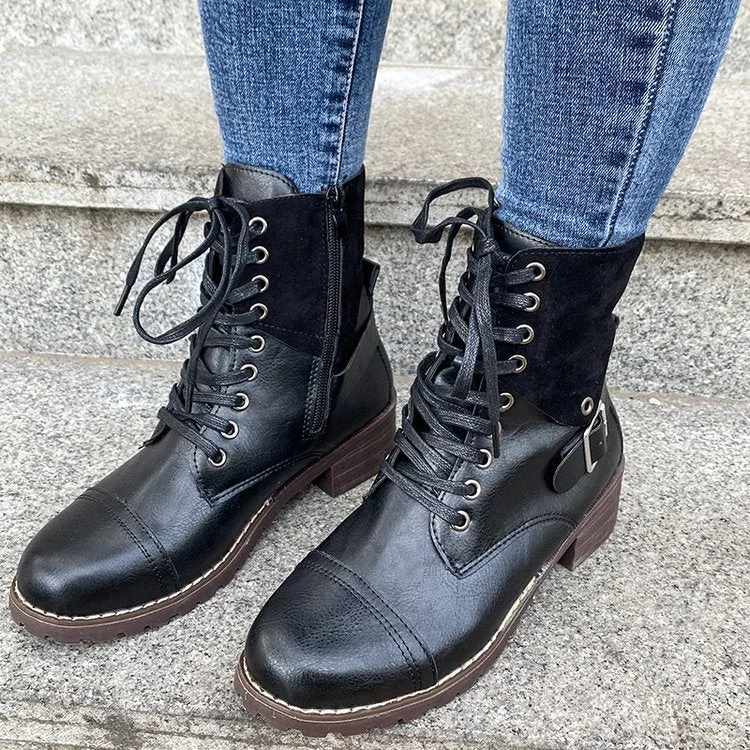 Chunky-heel Lace-up Boots For Women