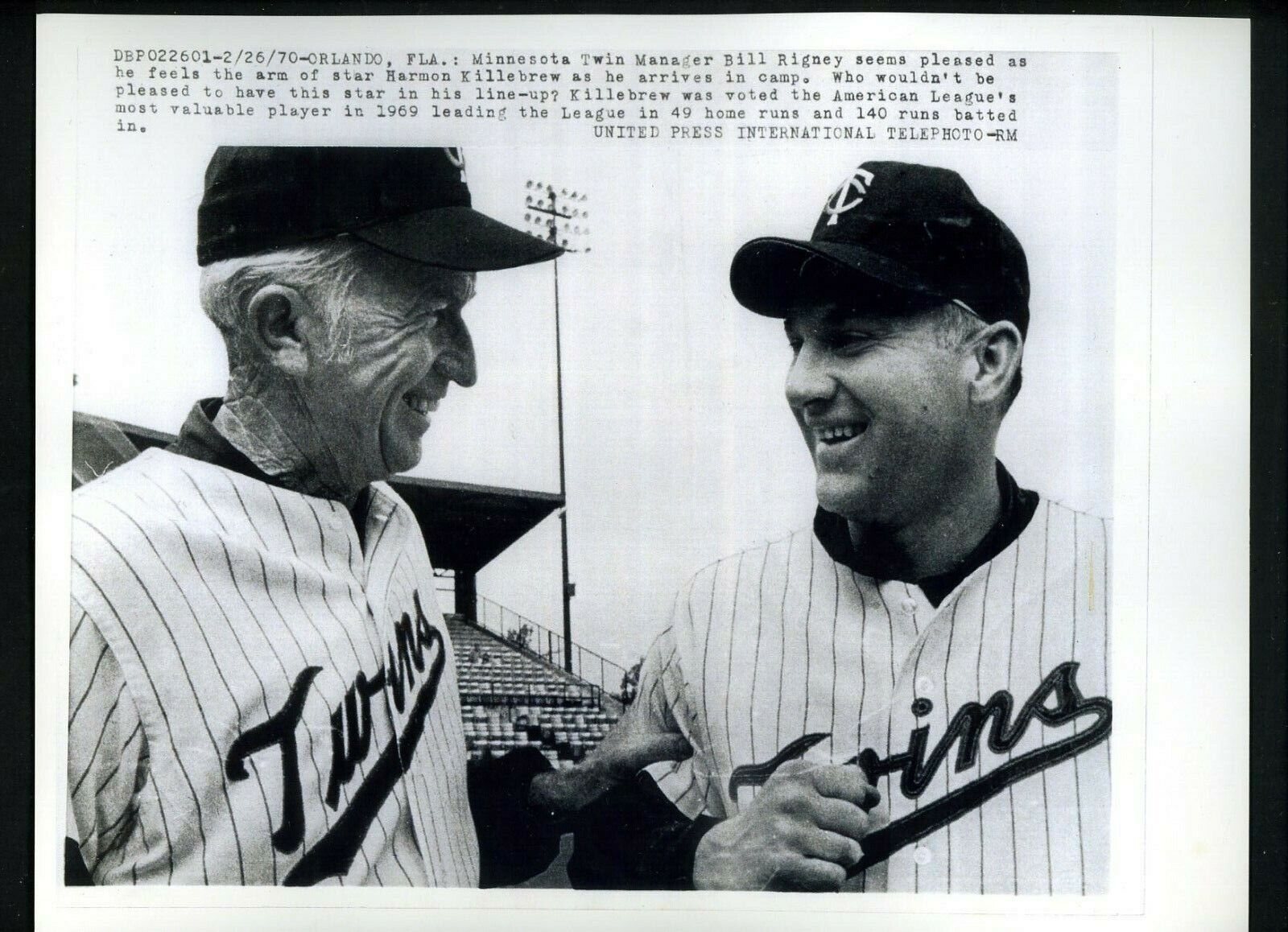 Harmon Killebrew & Bill Rigney Type IV 1970 Press Photo Poster painting Minnesota Twins