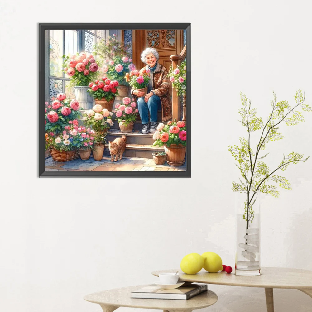 Diamond Painting - Full Round Drill - Garden Old Lady(Canvas|30*30cm)