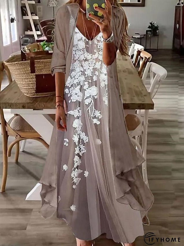 Casual Dress Dress Set Two Piece Dress Long Dress Maxi Dress Purple Brown Green Half Sleeve Flower Print Summer Spring V Neck Fashion Vacation S M L XL XXL 3XL for Women | IFYHOME