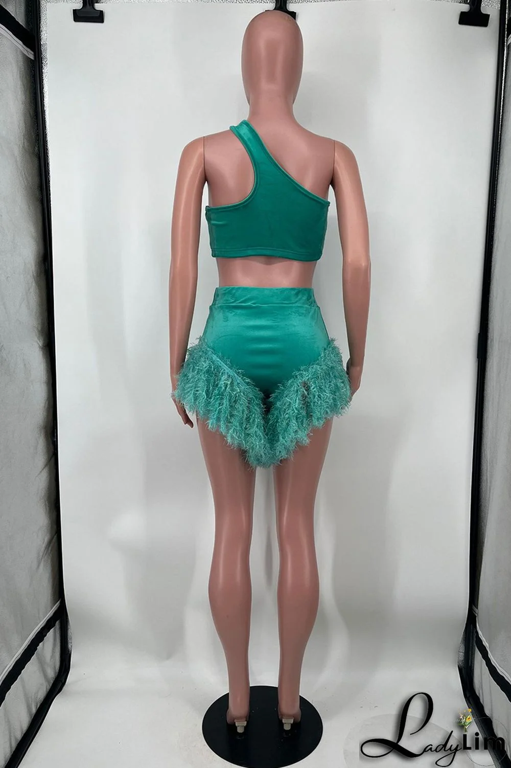 Pink Fashion Sexy Solid Patchwork Backless One Shoulder Two Pieces