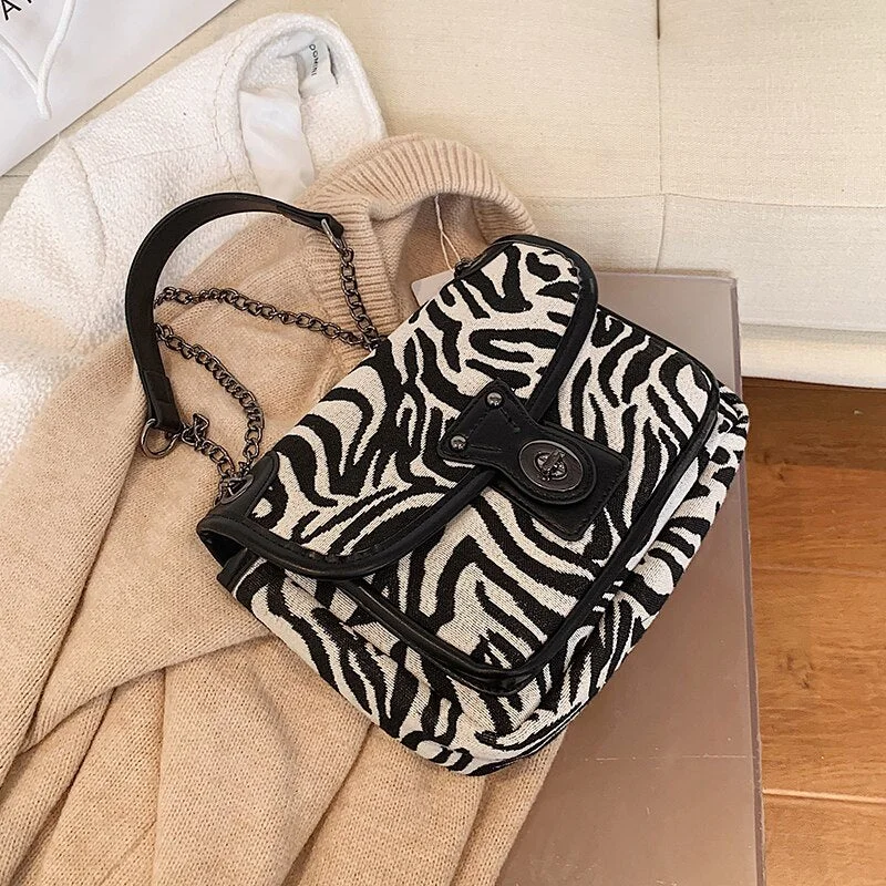 էѧӧܧ Zebra Pattern Small PU Leather Crossbody Bags for Women 2021 Winter Chain Shoulder Handbags Female Travel Purses