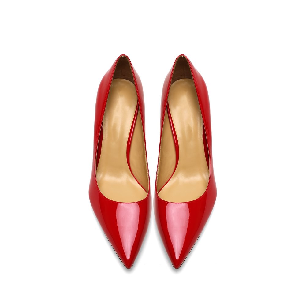 30mm Pointed Toe Low Chunky Heels Red Bottom Kitten Heels Daily Patent Pumps for Women-MERUMOTE