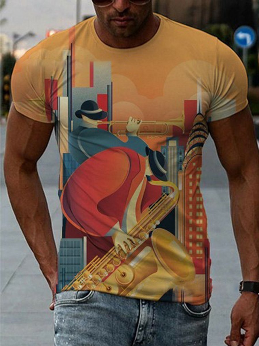 Men's graffiti printed T-shirt-05