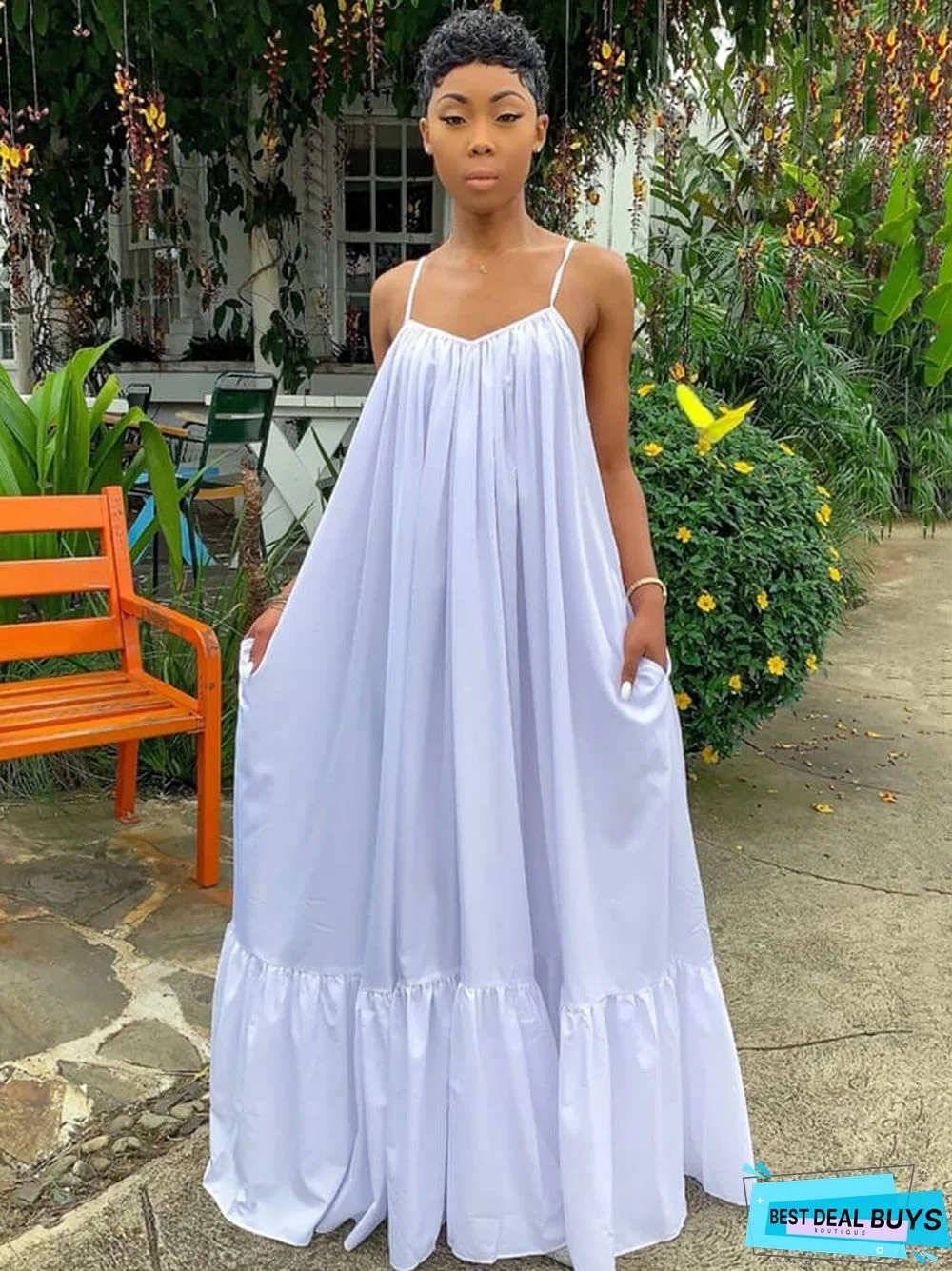 Plus Size Spaghetti Strap Ruffle Beach Maxi Swing Dresses