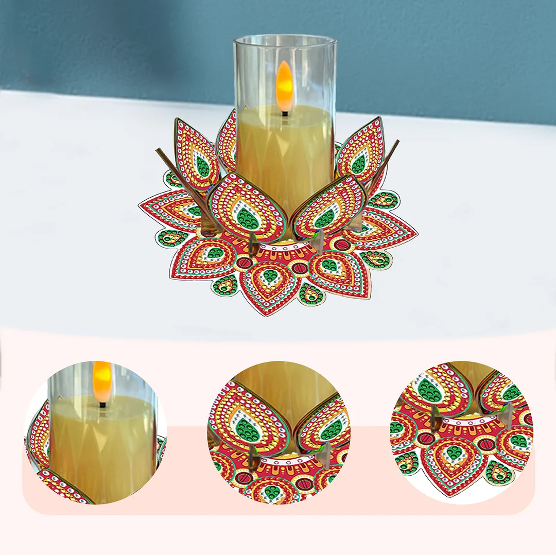 Mandala Lotus-J Acrylic DIY Diamond Painting Candle Holders Without Candles Crystal Painting Tealight Candle Stand Table Centerpiece for Adults Beginners Home Party Decor