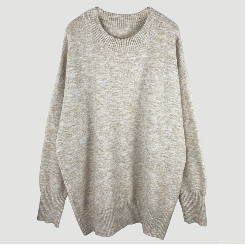 Aachoae Women Autumn Solid Knitted Sweater Basic O Neck Cashmere Sweater Female Batwing Long Sleeve Loose Jumpers Casual Tops