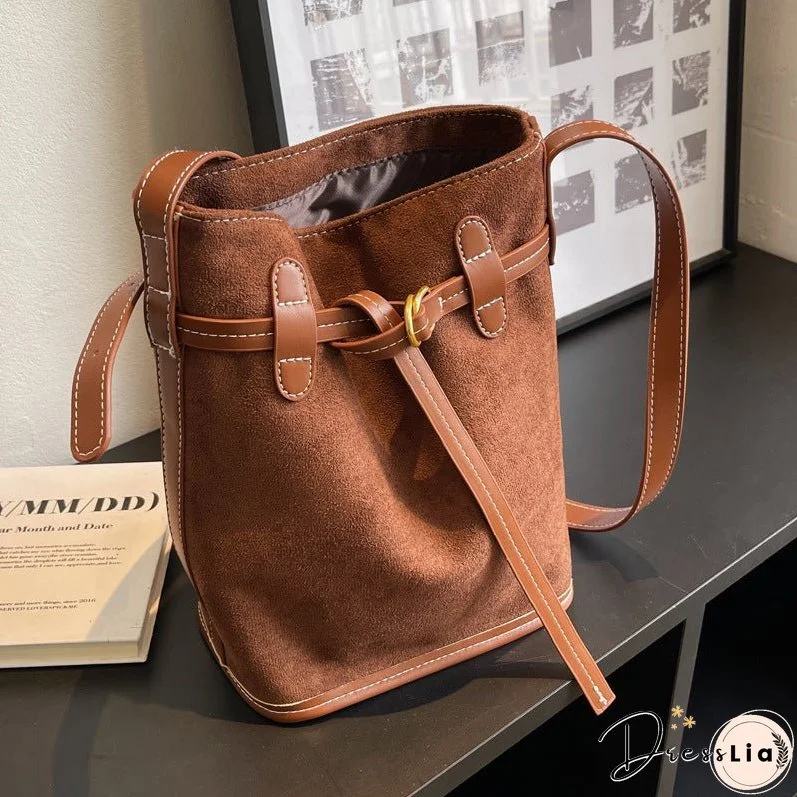 Shoulder Messenger Bag Frosted Bucket Bag