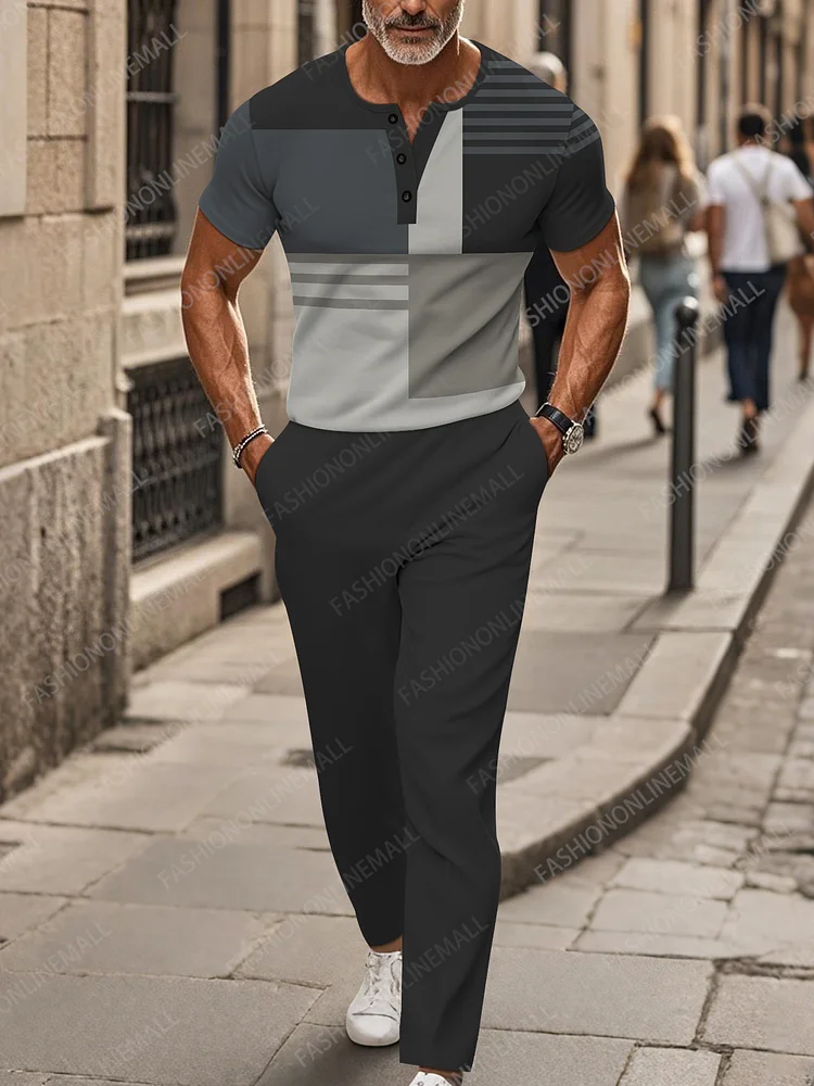 Men's casual striped short sleeved pants set