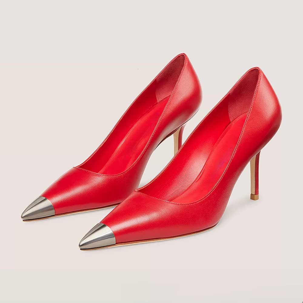 Red Pointed Toe Stiletto Heel Slip-On Elegant Pumps Nicepairs