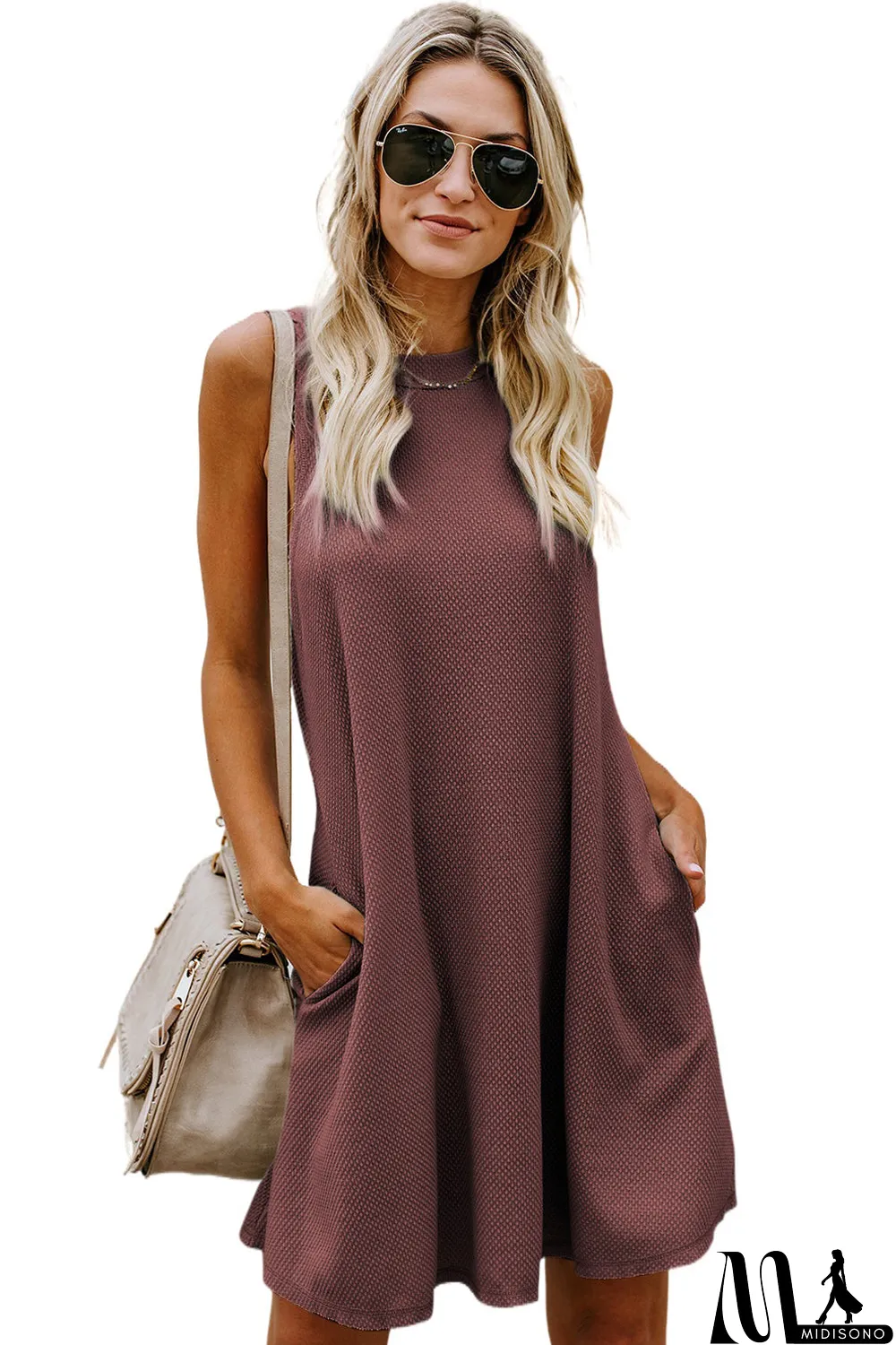 MidiSono - Crisscross Cut-out Back Knit Sleeveless Dress