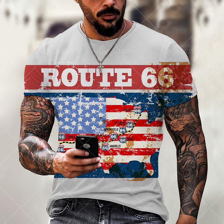 Route 66 Print Summer Short Sleeve Men's T-Shirts at Hiphopee