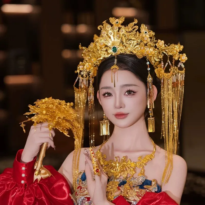 Golden Phoenix Crown Xiuhe Dragon Phoenix Wedding Hairpin