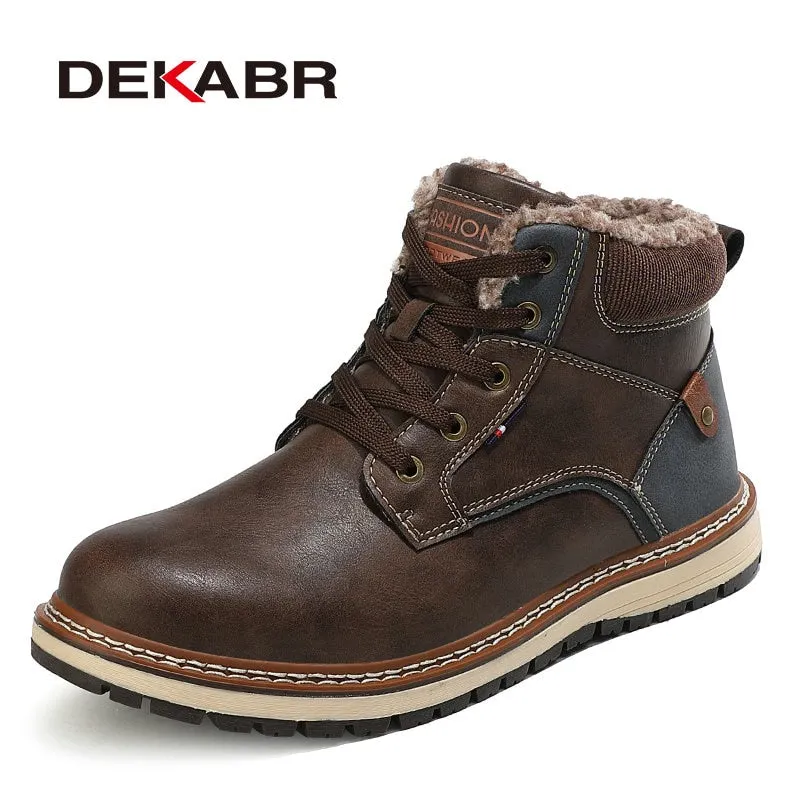 DEKABR Winter Genuine Leather Men's Boots Thick Fur Warm Ankle Boots Working Men Footwear Waterproof Snow Boots Plus Size 40~47