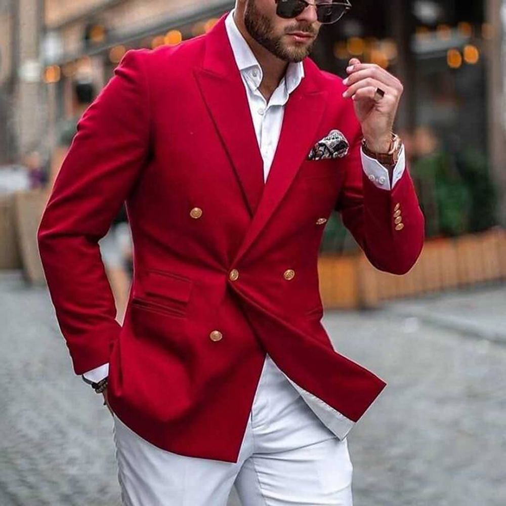 Men's Business Casual Double Breasted Metal Buttons Blazer