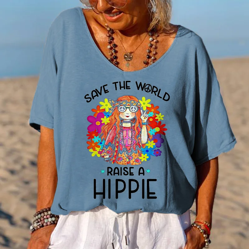 Save The World Raise A Hippie Printed T-shirt