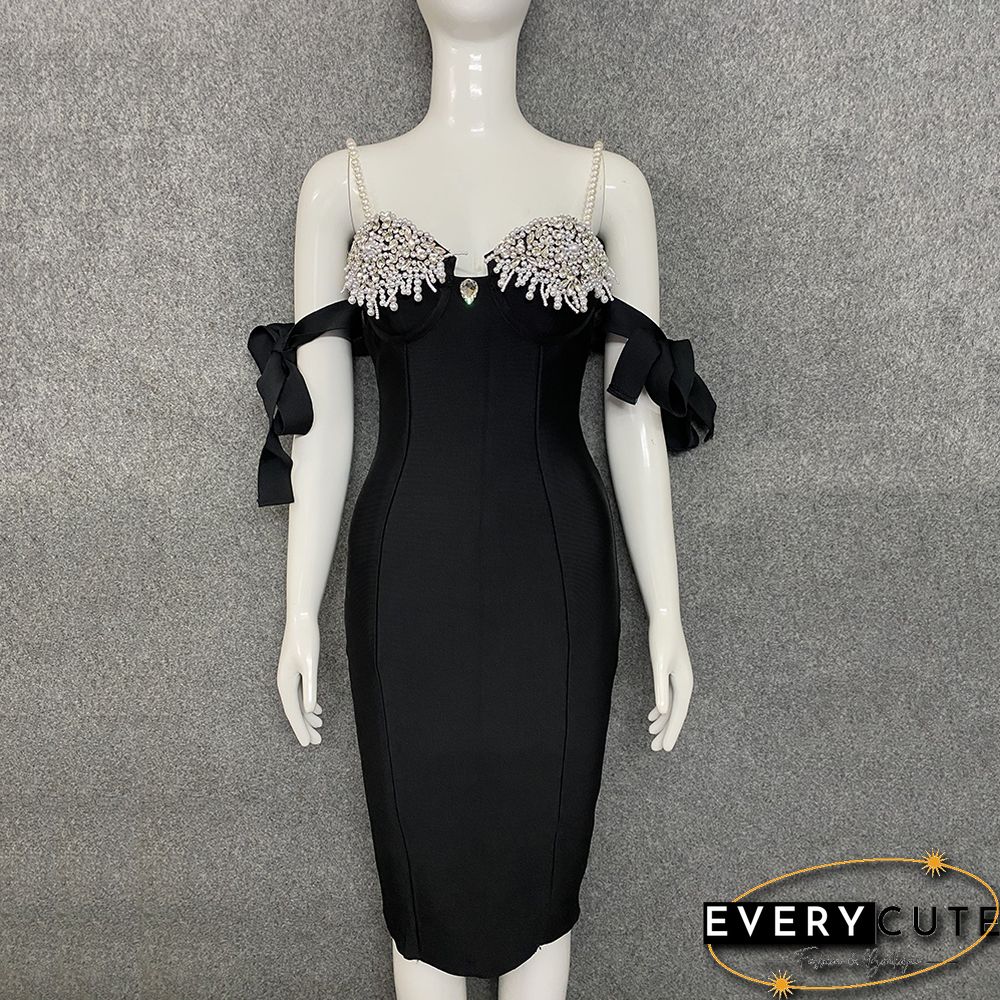 Bandages Dress Women Bodycon Beading Dress Off Shoulder Clothes Sexy Club Party Evening Dress