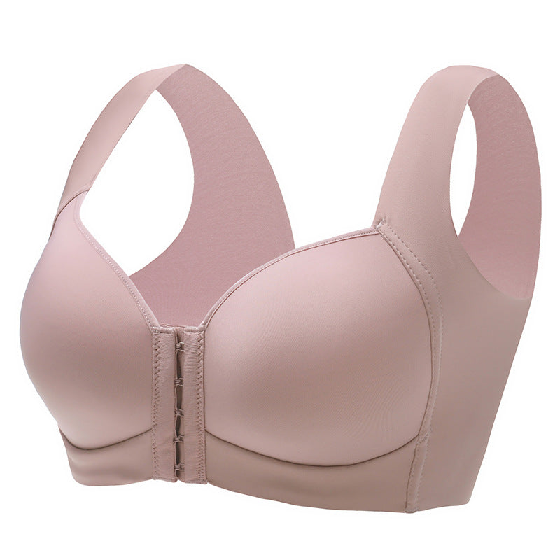 Women's Plus Size Wide Straps Wireless Bra Front Closure Push Up Bras