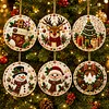 6 Pcs Christmas Wooden Ornaments DIY Pearls Diamond Painting Kit Rhinestone Art Pendants with Hemp Rope for Holiday Tree Decor