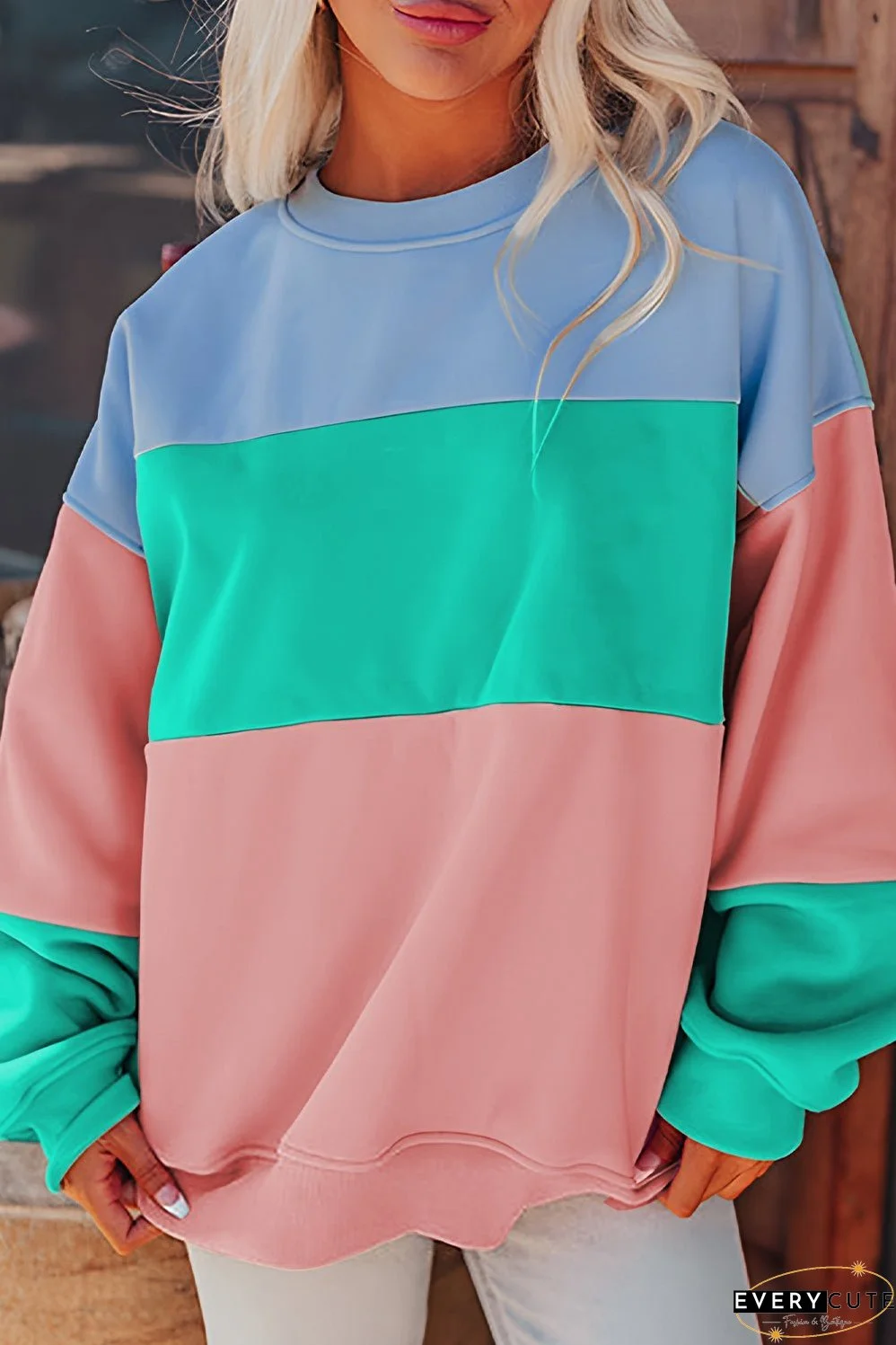 Blossom Colorblock Patchwork Drop Shoulder Sweatshirt