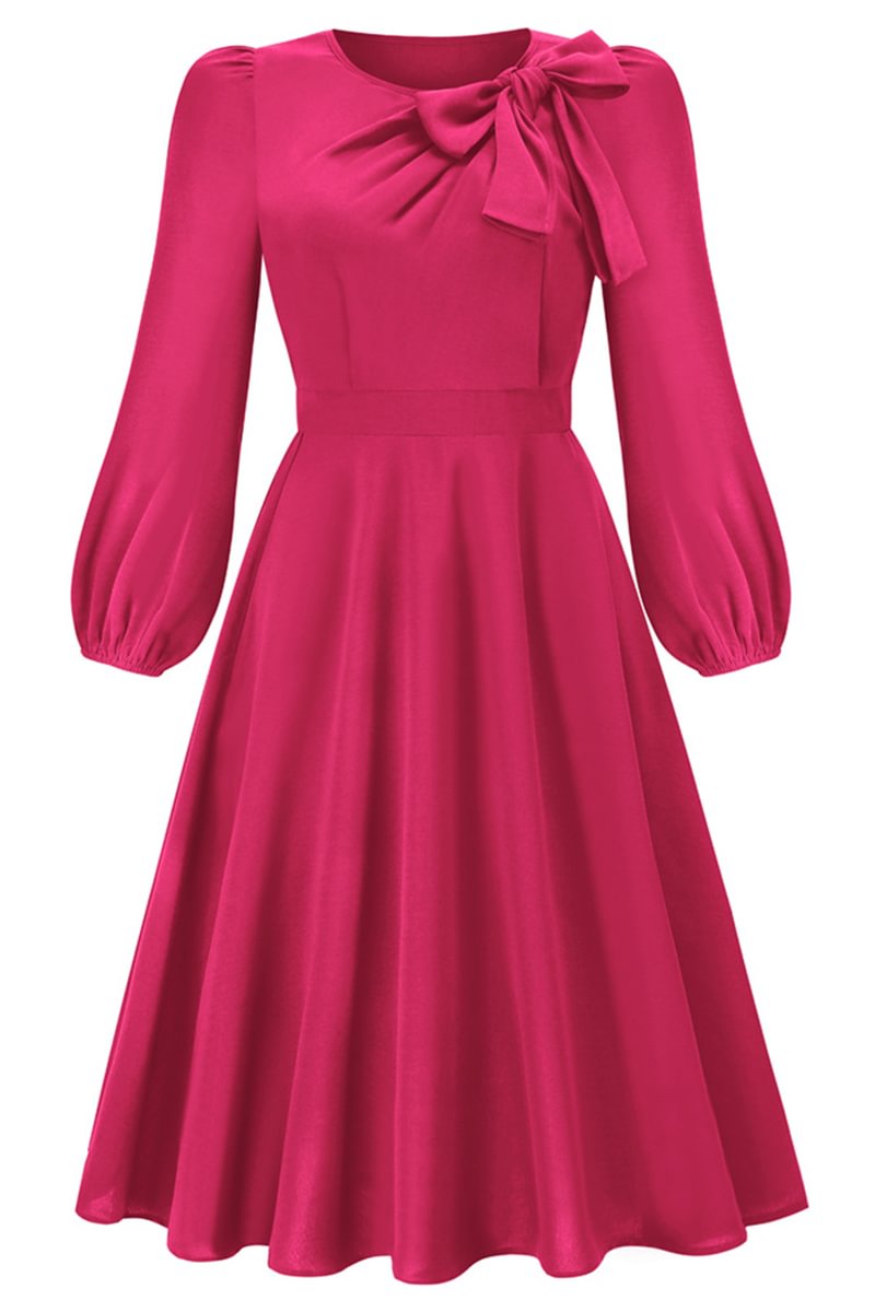 1950s Rose Red Elegant Round Neck Bow A-Line Midi Dress