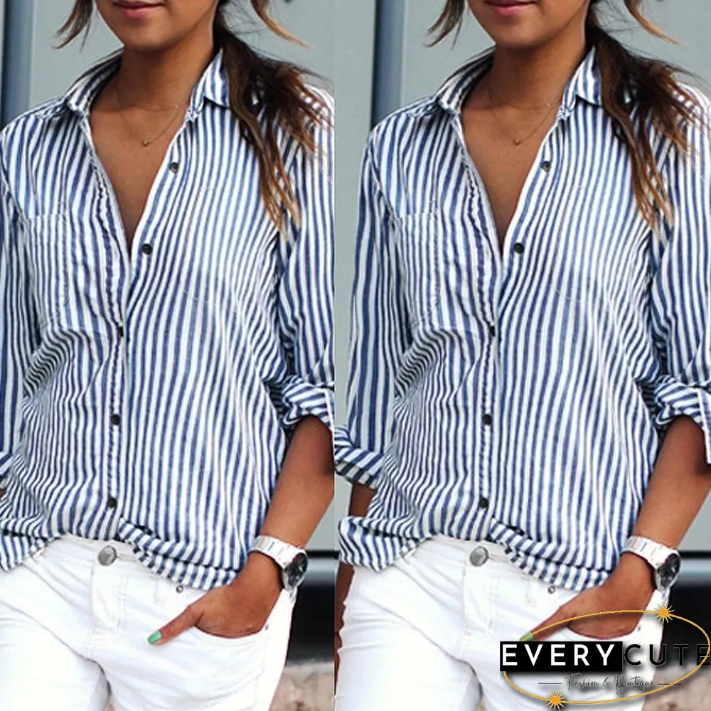 Women Sexy Striped Shirt Loose Autumn Fall Casual Ladies Plus Size Blouses Top