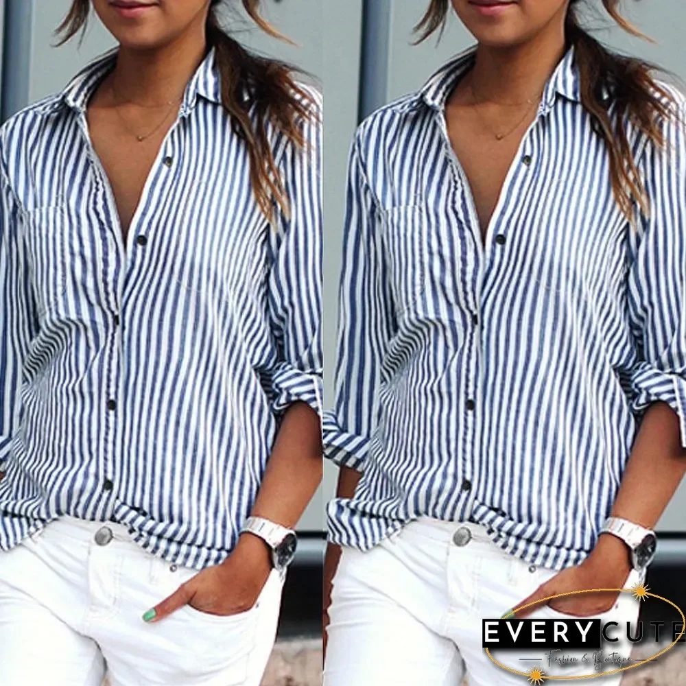 Women Sexy Striped Shirt Loose Autumn Fall Casual Ladies Plus Size Blouses Top
