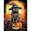 Diamond Painting-DIY Full Round Drill Black Cat Pumpkin Lamp