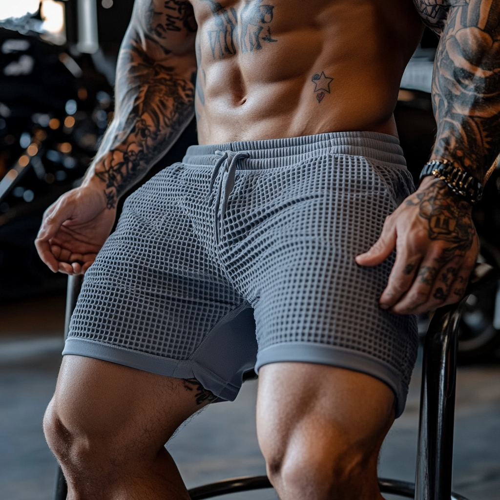  Men's Oversized Stretch Waffle Athletic Fitness Shorts Casual Comfort Everyday Basic Shorts