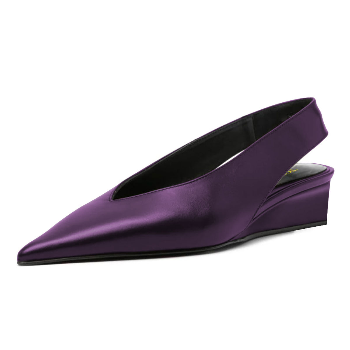 Purple Vegan Leather Pointed Toe Slingback Shoes with Wedge Heel Nicepairs