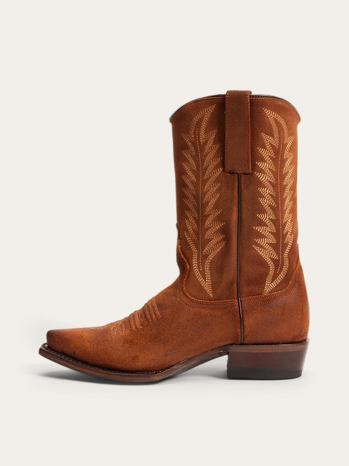 Taafo Brown Faux Suede Snip-Toe Embroidery Western Wide Mid Calf Cowgirl Boots