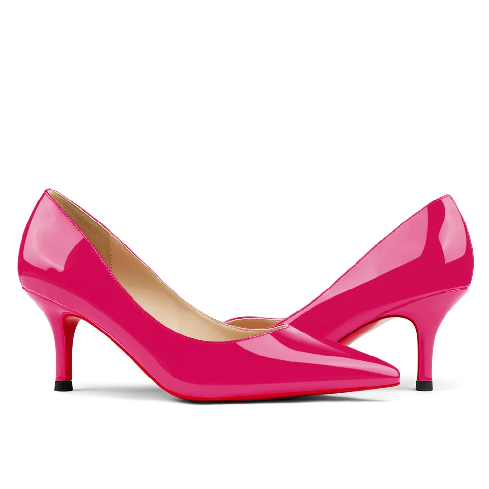 60mm Pointed Toe Red Bottom Kitten Heels Daily Patent Pumps for Women-MERUMOTE