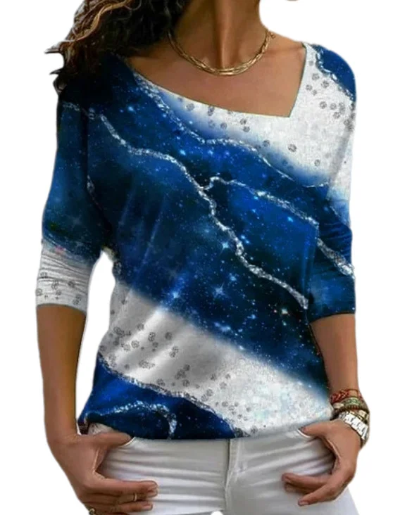 Casual Long Sleeve Printed Slash Neck Top