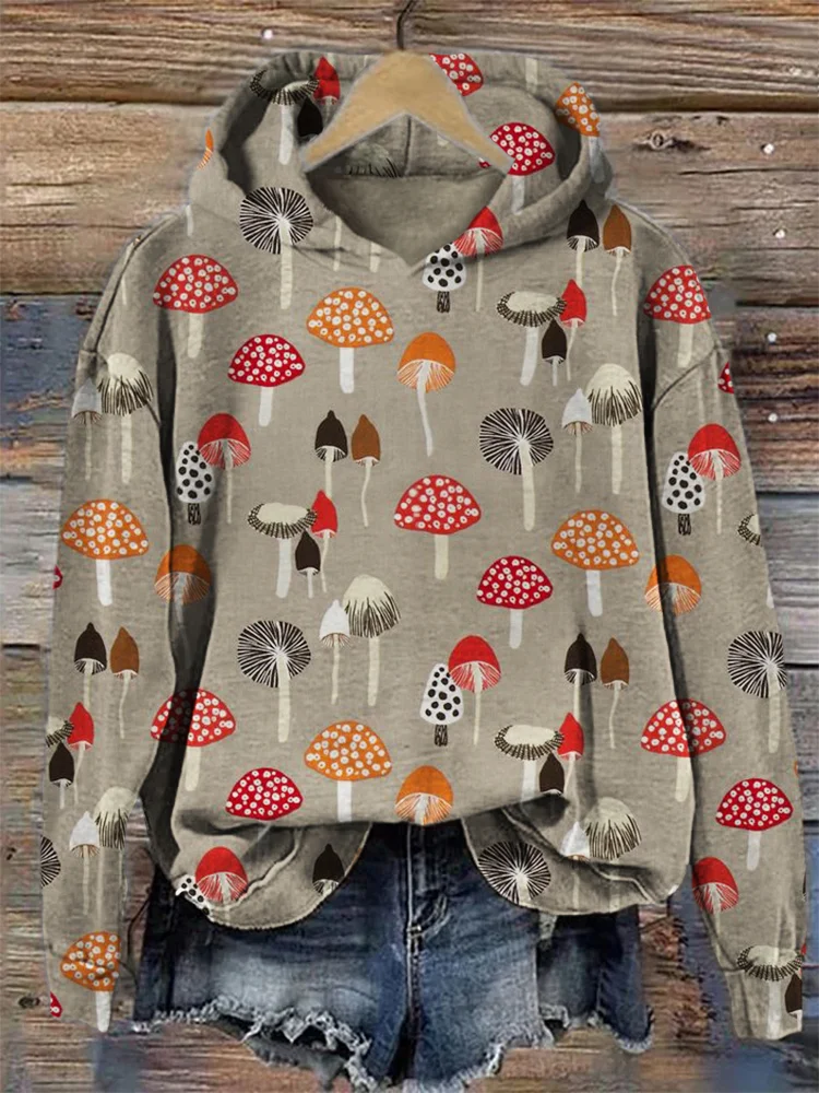 🔥kukelife🔥Colorful Mushroom Lino Art Cozy Hoodie