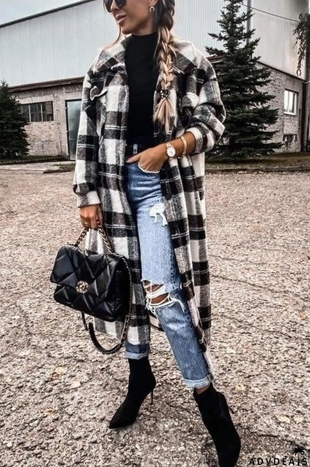 New Fashion Plaid Long Woolen Coat