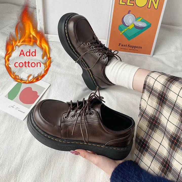 Yyvonne Black brown Shoes for Women Lace Up Women Casual Shoes Low Ladies Comfortable Leather Shoes Zapatillas Mujer cotton boot