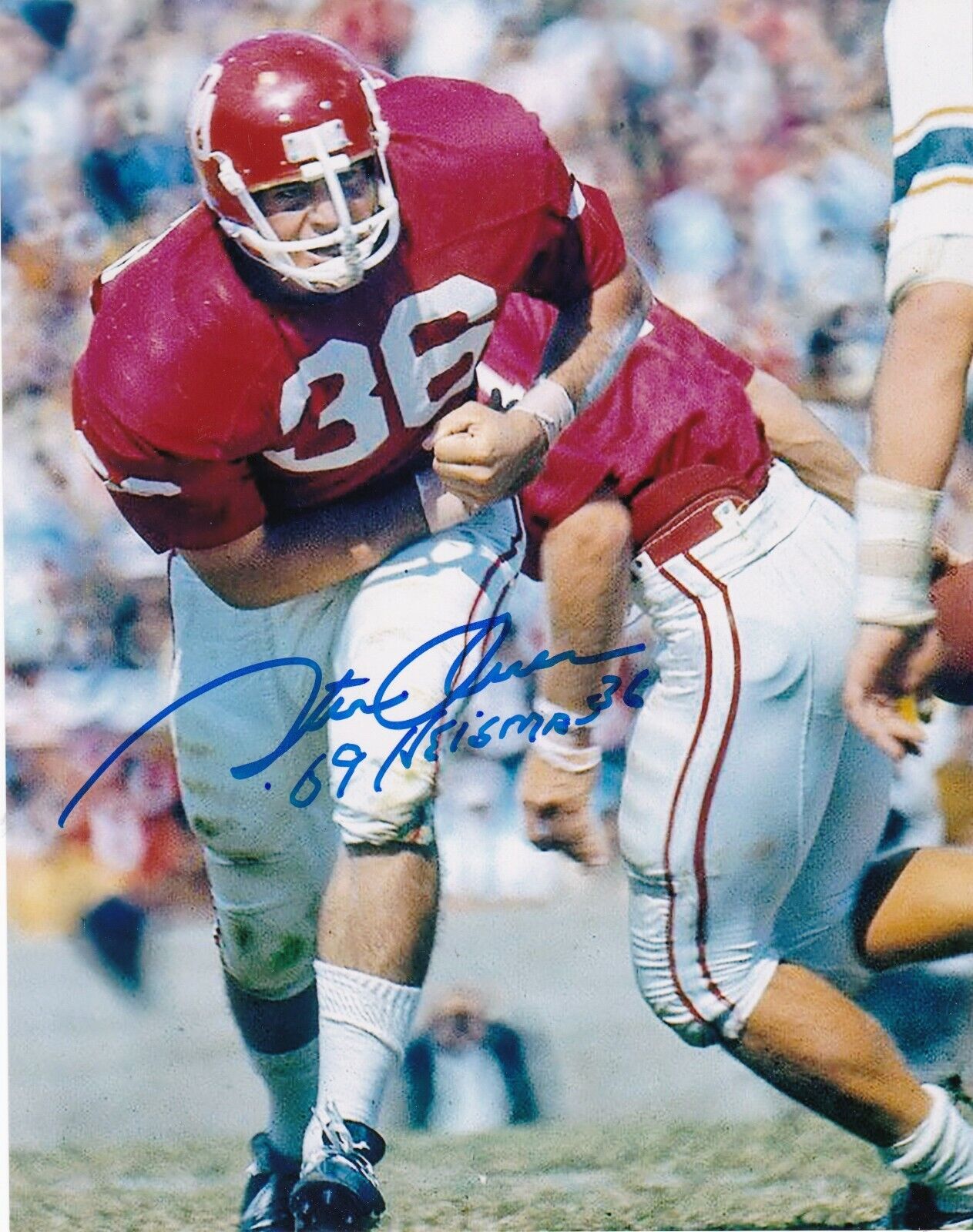 STEVE OWENS OKLAHOMA SOONERS 69 HEISMAN ACTION SIGNED 8x10