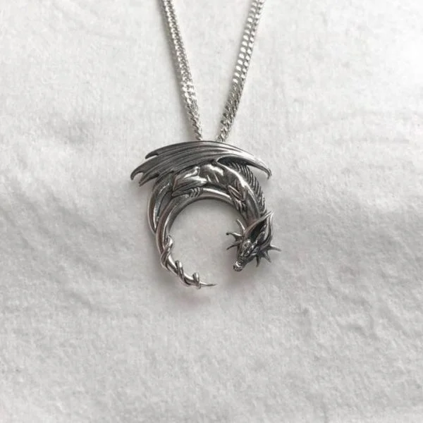Sterling Silver Fantasy Dragon Wing Necklace