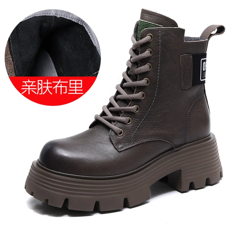Yyvonne Head Layer Of Cow Skin Thick And Thick Bottomed Pine Cake Boots Handsome British Style Retro Martin Boots Women Height Height