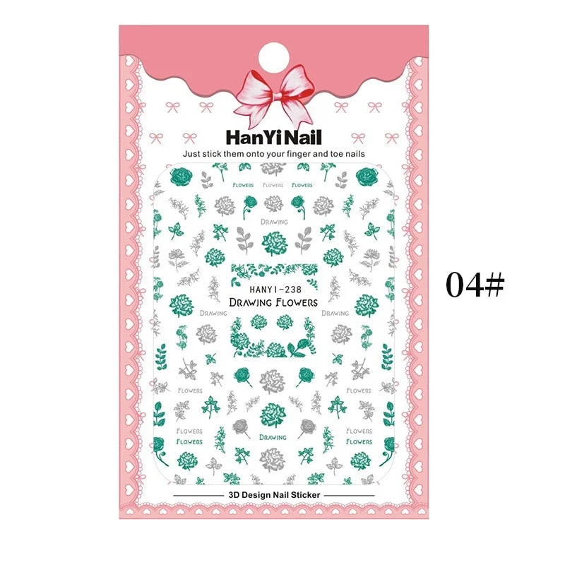 3D Charms Flowers Leaf Nail Art Stickers Watercolor Abstract Floral Nail Decal Sliders Manicures Nail Art Decorations For Autumn