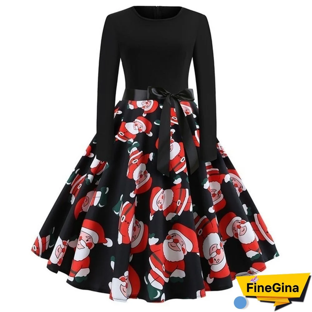 Autumn Winter Fashion Lady Xmas Clothes Christmas Costume Casual Long Sleeve Halloween Print Party Dress
