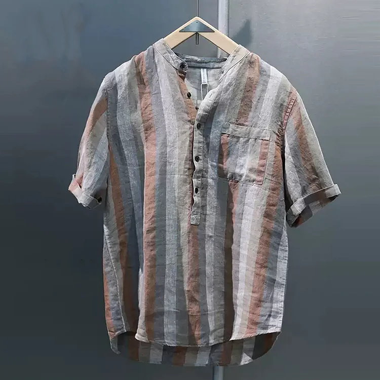 Men's Tie-Dyed Cotton And Linen Short-Sleeved Shirt
