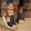 Gioiacombo&trade; Sandali con zeppa con fibbia stile romano da donna